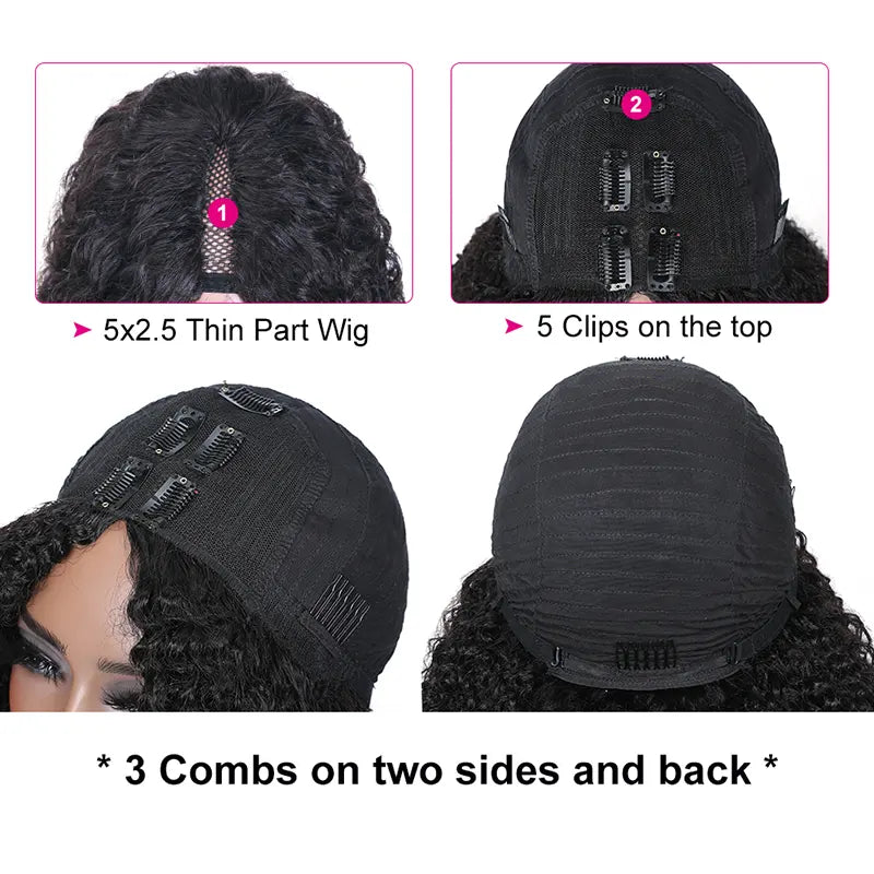 Straight Wavy Kinky & Curly V-Part Raw Hair Wig